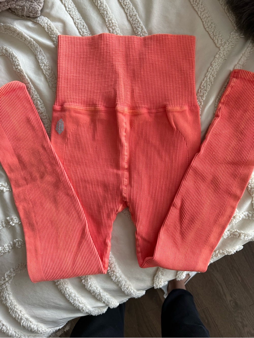 Free People Ribbed High-Waist Leggings in Coral